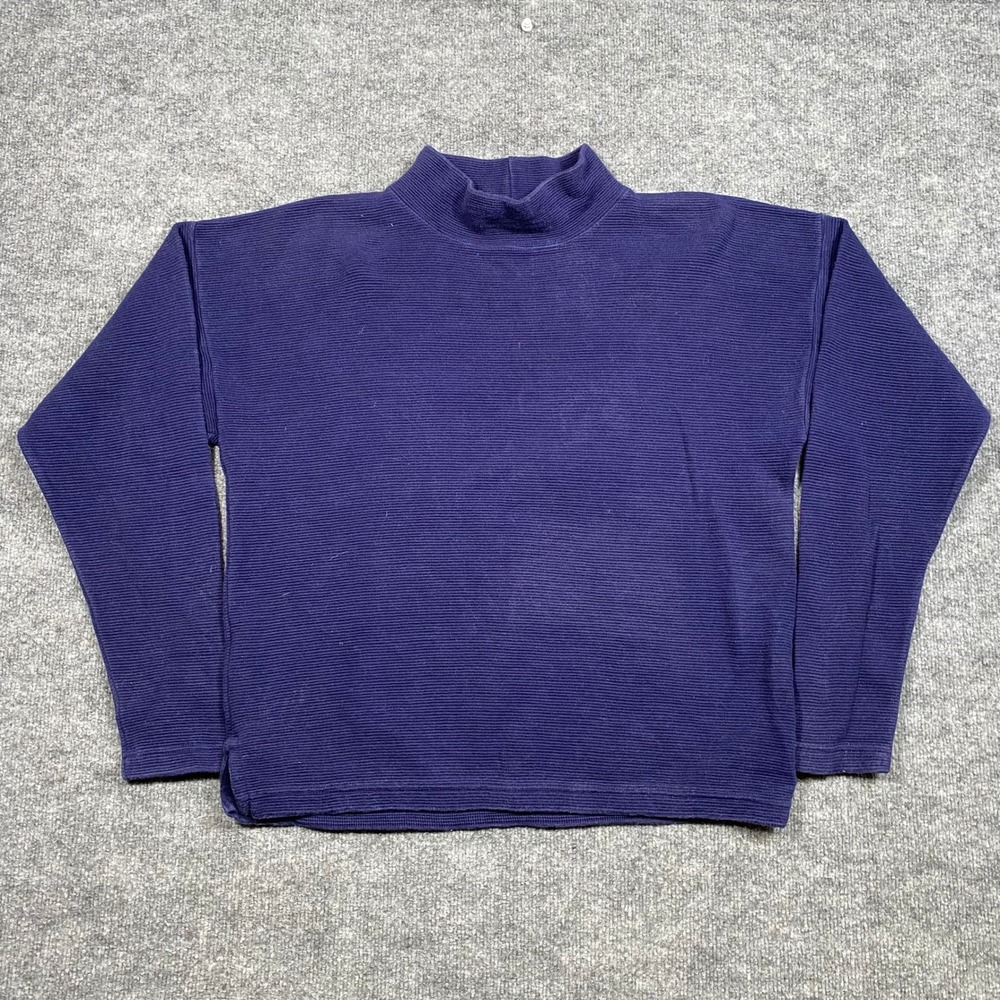 Joan Vass USA Mens Navy Blue Ribbed Knit Mock Neck Pullover Sweater Made‎ in USA